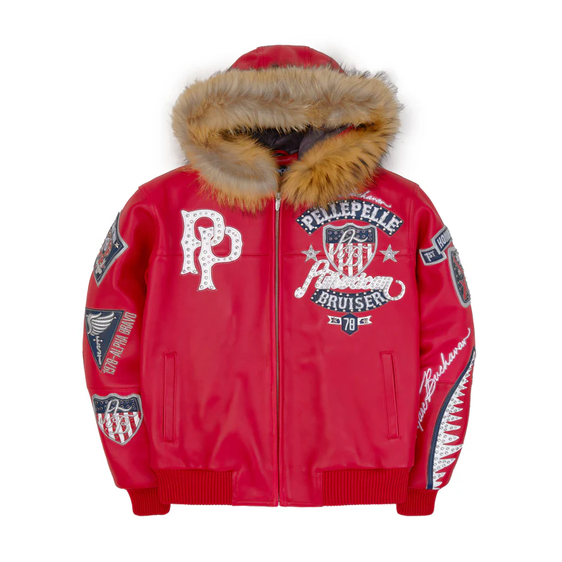 Pelle Pelle American Bruiser Red Hooded Jacket Pelle Pelle American Bruiser Red Hooded Jacket