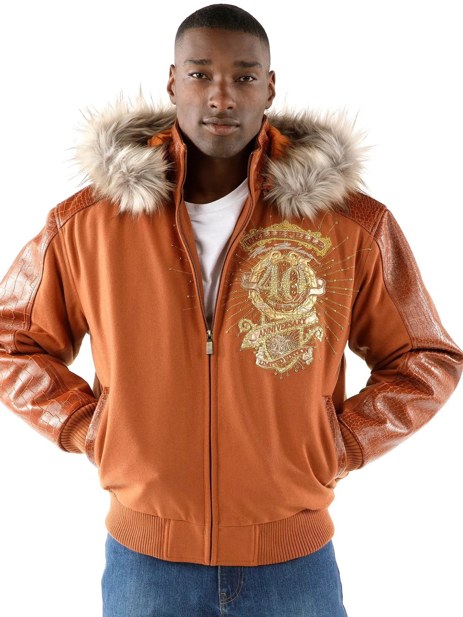 pelle-pelle-40th-anniversary-brown-fur-hood-wool-jacket