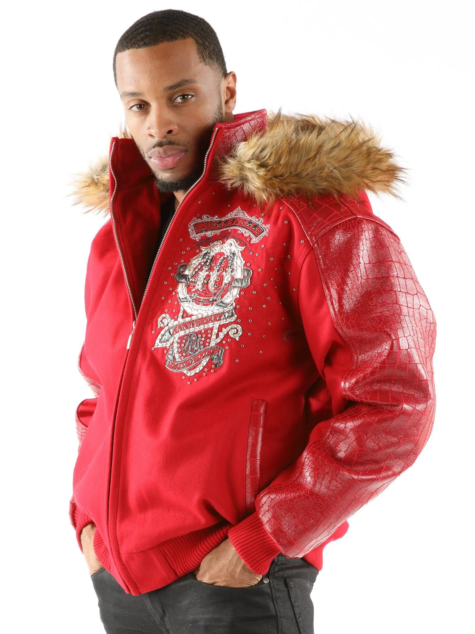 pelle-pelle-40th-anniversary-red-fur-hood-wool-jacket-side-view-1