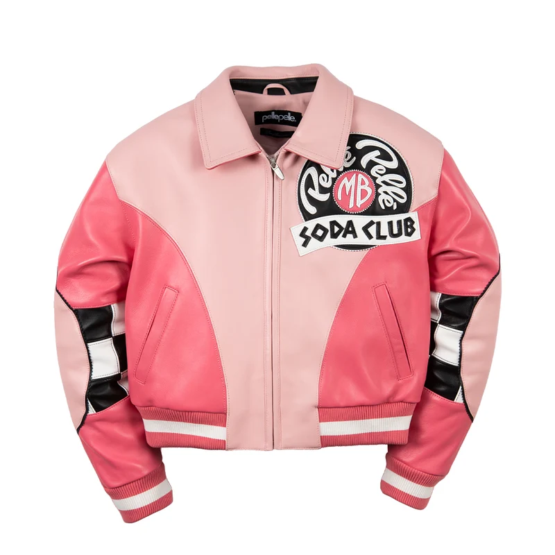 Pelle Pelle Checkered Soda Club Women’s Crop Pink Jacket (1)