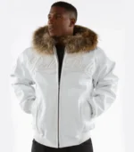 Pelle Pelle Men's White Fur Hooded Leather Jacket