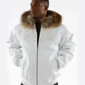 Pelle Pelle Men's White Fur Hooded Leather Jacket