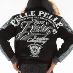 Pelle Pelle Black Exotic Fur Hood Wool Leather Jacket