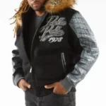 Pelle Pelle Black Exotic Fur Hood Wool Leather Jacket