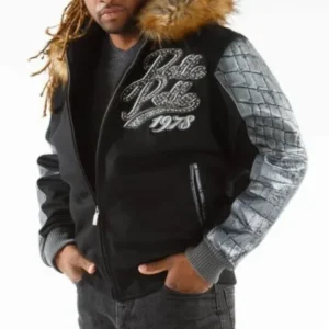 Pelle Pelle Black Exotic Fur Hood Wool Leather Jacket