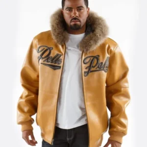 Pelle Pelle Mustard Fur Hooded Leather Jacket