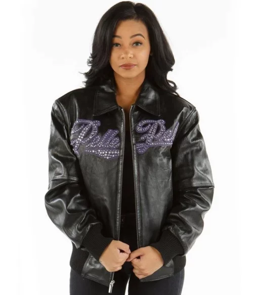 Pelle Pelle Women Black Encrusted Leather Jacket Pelle Pelle Women Black Encrusted Leather Jacket