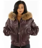 Pelle Pelle Women Purple Encrusted Fur Hood Leather Jacket