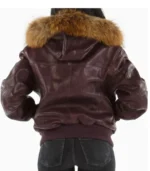 Pelle Pelle Women Purple Encrusted Fur Hood Leather Jacket