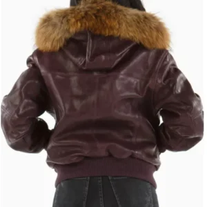 Pelle Pelle Women Purple Encrusted Fur Hood Leather Jacket