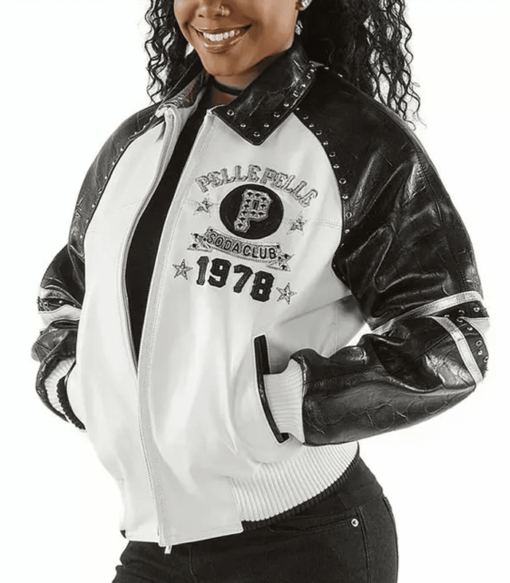 Pelle Pelle Womens Soda White Black Leather Jacket (3) Pelle Pelle Womens Soda White Black Leather Jacket