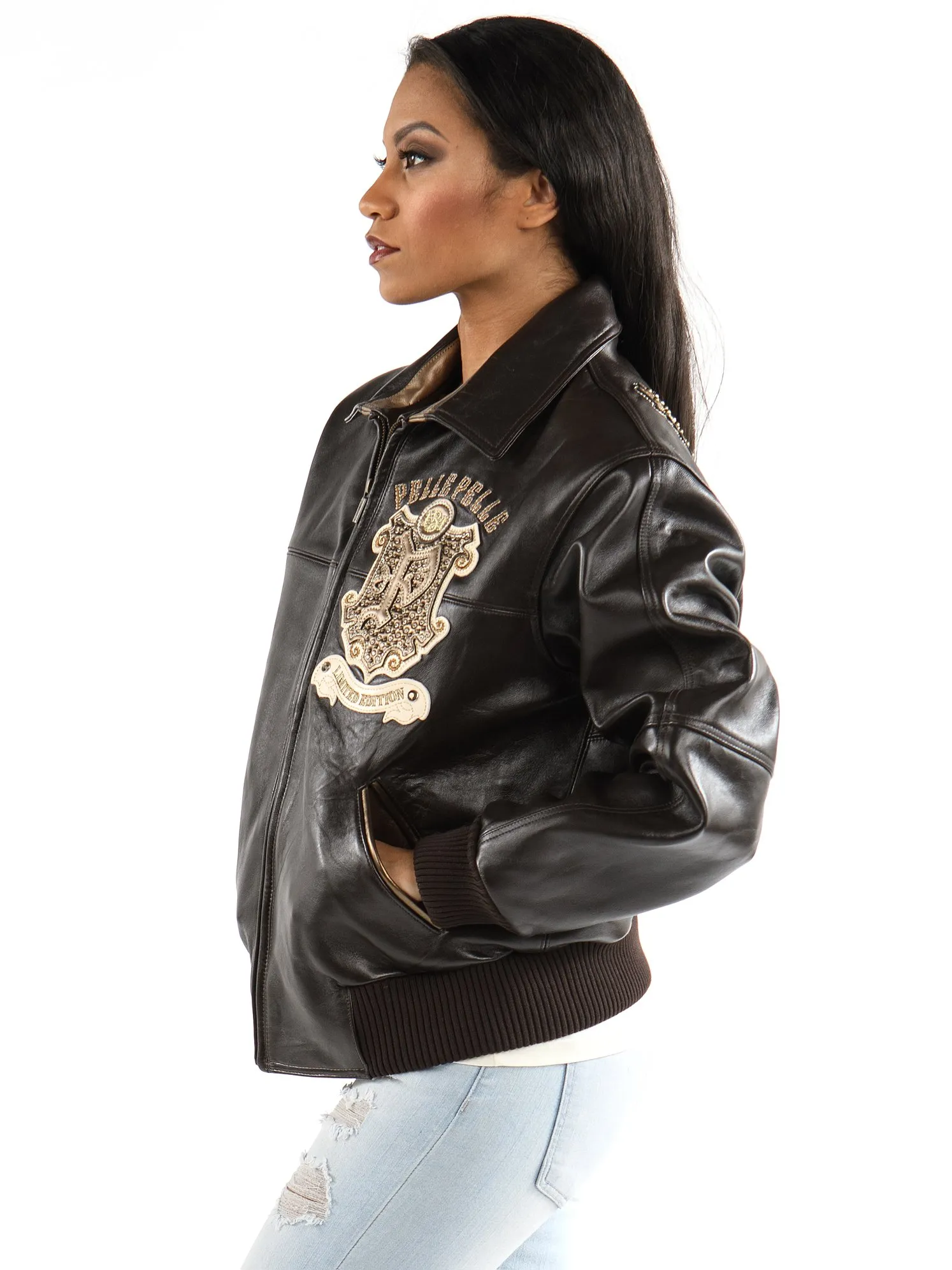 pelle-pelle-womens-limited-edition-black-leather-jacket-side-view Pelle Pelle Women’s Limited Edition BlackBrown Leather Jacket